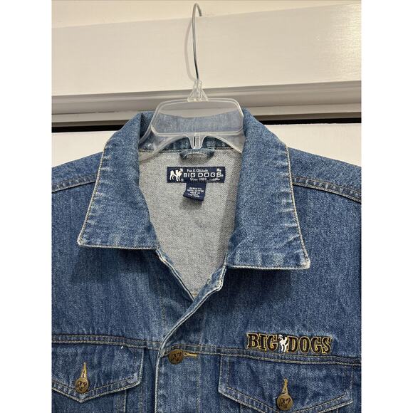VTG 90s/Y2K BIG DOGS Jean Jacket Sz L Grunge/Trucker Denim FUN & ATTITUDE - Picture 2 of 10